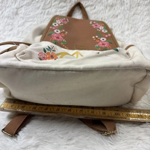 Loungefly Harry Potter Floral Deathly Hallows Slouch Backpack Cream Faux Leather - Picture 3 of 14